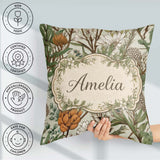 Custom Name Botanical Garden Floral Pattern Natural Tones Coffee Square Filled Cushion Throw Pillow Sofa Bed Home Decor Zip Washable UK Made