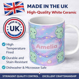 Personalized Custom Name Cute Alien Space Cartoon Animal Pattern Cute Unique Gift Lovely 11oz Ceramic Coffee Tea Mug White Large Handle