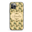 Muted Coastal Palm Tree Pattern in Soft Green and Custom Name Protective Phone Case Mobile Cover Durable Everyday Smartphone Shock Resistant