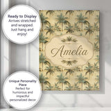 Personalised Name Muted Coastal Palm Tree Custom  Unique Gift Idea Elegant Feature Canvas Wall Art Print Decor Picture Ready to Hang