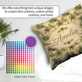 Custom Name Muted Palm Tree in Soft Green and Beige Tones Lovely Square Filled Cushion Throw Pillow Sofa Bed Home Decor Zip Washable UK Made