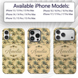Muted Coastal Palm Tree Pattern in Soft Green and Custom Name Protective Phone Case Mobile Cover Durable Everyday Smartphone Shock Resistant