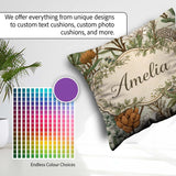 Custom Name Botanical Garden Floral Pattern Natural Tones Coffee Square Filled Cushion Throw Pillow Sofa Bed Home Decor Zip Washable UK Made