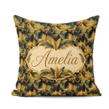 Custom Name Dark Palm Leaf Pattern in Rich Green and Ochre Tones Square Filled Cushion Throw Pillow Sofa Bed Home Decor Zip Washable UK Made