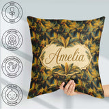 Custom Name Dark Palm Leaf Pattern in Rich Green and Ochre Tones Square Filled Cushion Throw Pillow Sofa Bed Home Decor Zip Washable UK Made