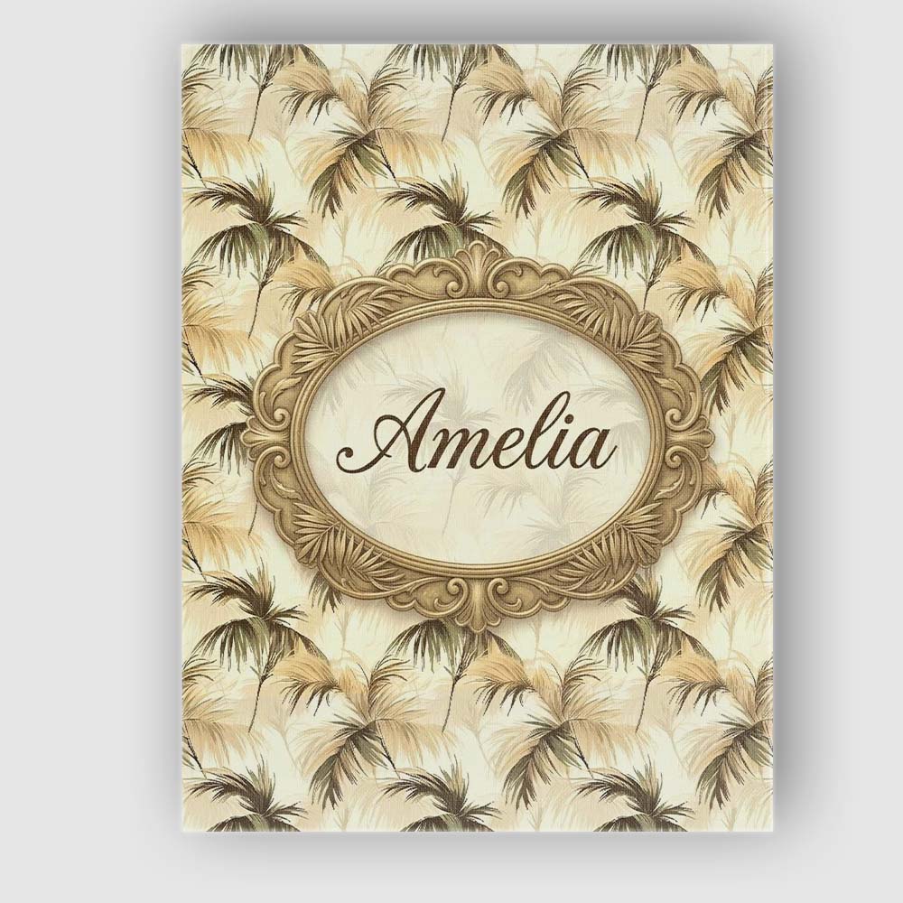 Personalised Name Neutral Palm Leaf Silhouette Pattern in Soft Premium Decorative Design Canvas Wall Art Print Decor Picture Ready to Hang