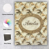Personalised Name Neutral Palm Leaf Silhouette Pattern in Soft Premium Decorative Design Canvas Wall Art Print Decor Picture Ready to Hang