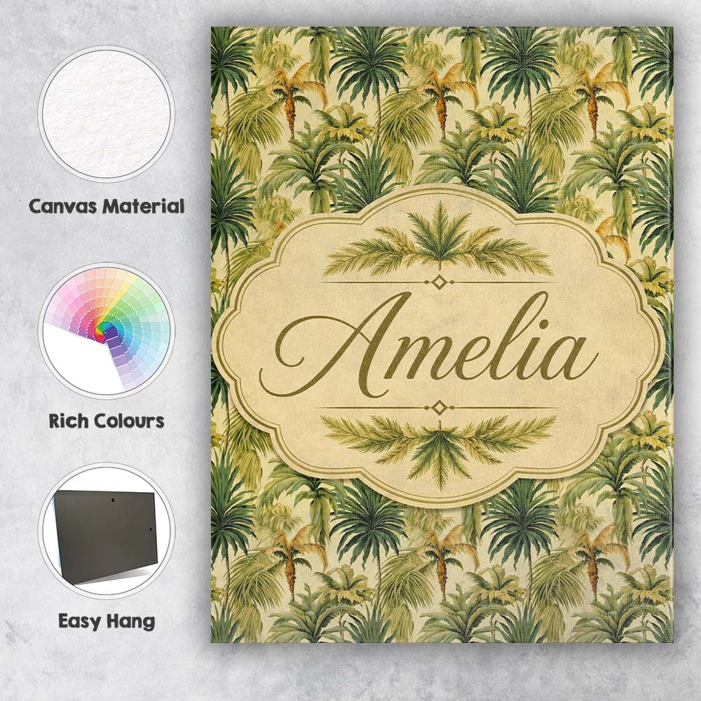 Personalised Name Lush Green Tropical Palm Custom  Unique Gift Idea Elegant Feature Canvas Wall Art Print Decor Picture Ready to Hang