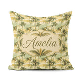 Custom Name Tropical Coastal Landscape with Palm Trees and Ocean Square Filled Cushion Throw Pillow Sofa Bed Home Decor Zip Washable UK Made