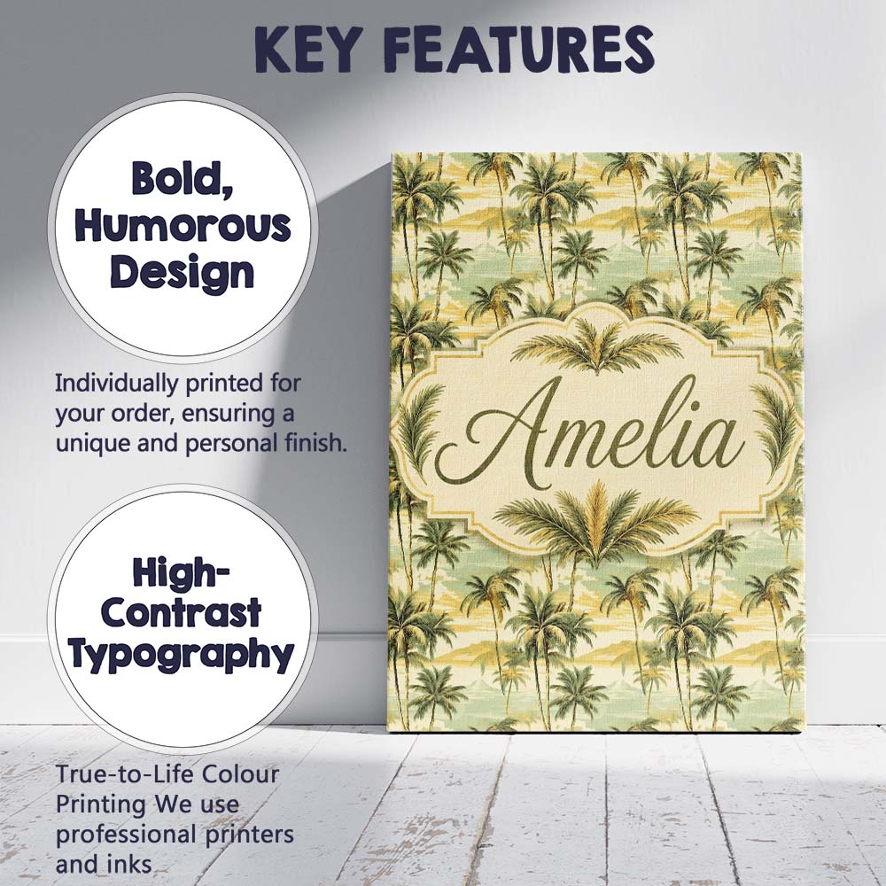 Personalised Name Tropical Coastal Landscape Custom Bespoke  Contemporary Display Canvas Wall Art Print Decor Picture Ready to Hang