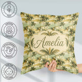 Custom Name Tropical Coastal Landscape with Palm Trees and Ocean Square Filled Cushion Throw Pillow Sofa Bed Home Decor Zip Washable UK Made