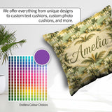 Custom Name Tropical Coastal Landscape with Palm Trees and Ocean Square Filled Cushion Throw Pillow Sofa Bed Home Decor Zip Washable UK Made