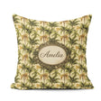 Custom Name Classic Palm Tree Repeat in Olive and Tones on Beige Square Filled Cushion Throw Pillow Sofa Bed Home Decor Zip Washable UK Made