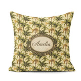 Custom Name Classic Palm Tree Repeat in Olive and Tones on Beige Square Filled Cushion Throw Pillow Sofa Bed Home Decor Zip Washable UK Made