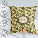 Custom Name Classic Palm Tree Repeat in Olive and Tones on Beige Square Filled Cushion Throw Pillow Sofa Bed Home Decor Zip Washable UK Made
