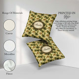 Custom Name Classic Palm Tree Repeat in Olive and Tones on Beige Square Filled Cushion Throw Pillow Sofa Bed Home Decor Zip Washable UK Made