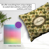 Custom Name Classic Palm Tree Repeat in Olive and Tones on Beige Square Filled Cushion Throw Pillow Sofa Bed Home Decor Zip Washable UK Made