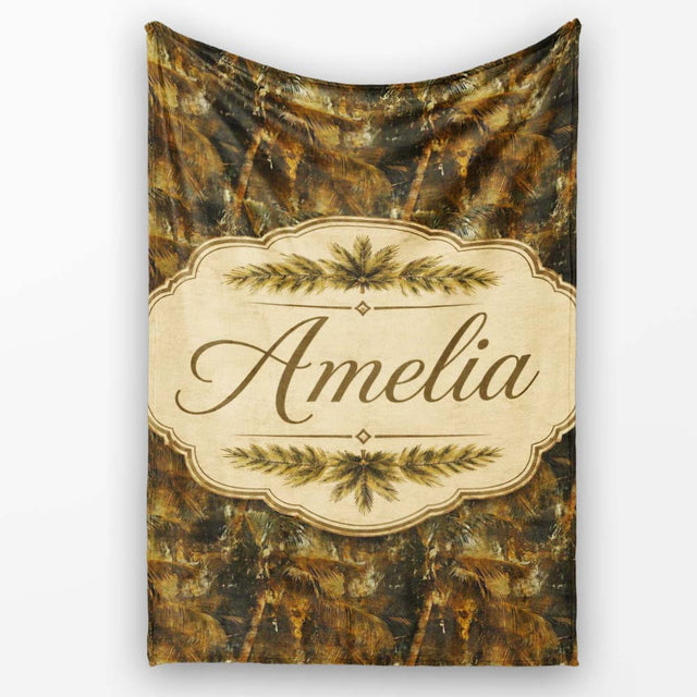 Grunge Style Tropical Palm Tree Pattern in Dark Earthy Brown Tones  Personalised Custom Name Super Soft Fleece Blanket Bed Sofa Throw