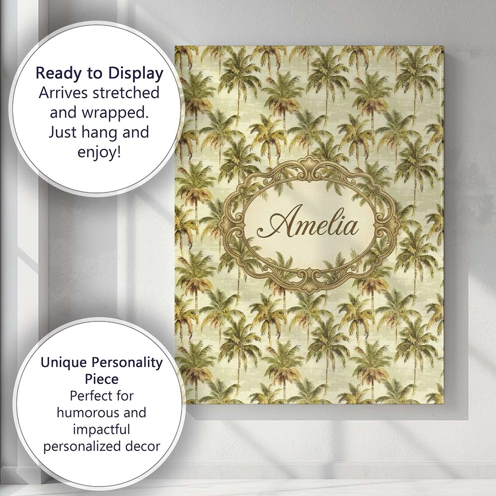 Personalised Name Soft Coastal Palm Tree Custom  Unique Gift Idea Elegant Feature Canvas Wall Art Print Decor Picture Ready to Hang