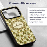 Soft Coastal Palm Tree Pattern in Muted Green and Custom Name Protective Phone Case Mobile Cover Durable Everyday Smartphone Shock Resistant