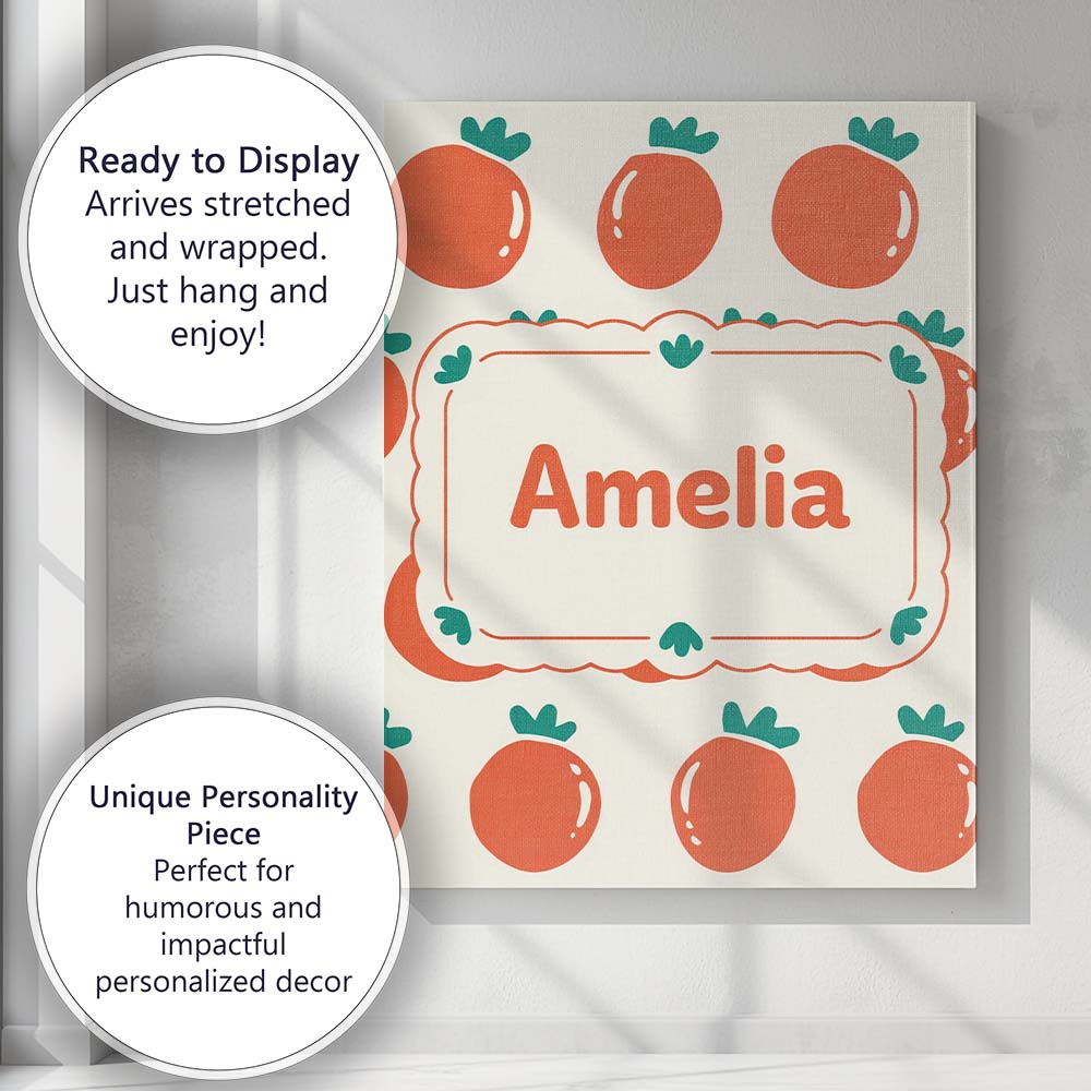 Personalised Name Cute Tomato Cartoon Pattern Minimal Design Thoughtful Gift Idea Custom Canvas Wall Art Print Decor Picture Ready to Hang