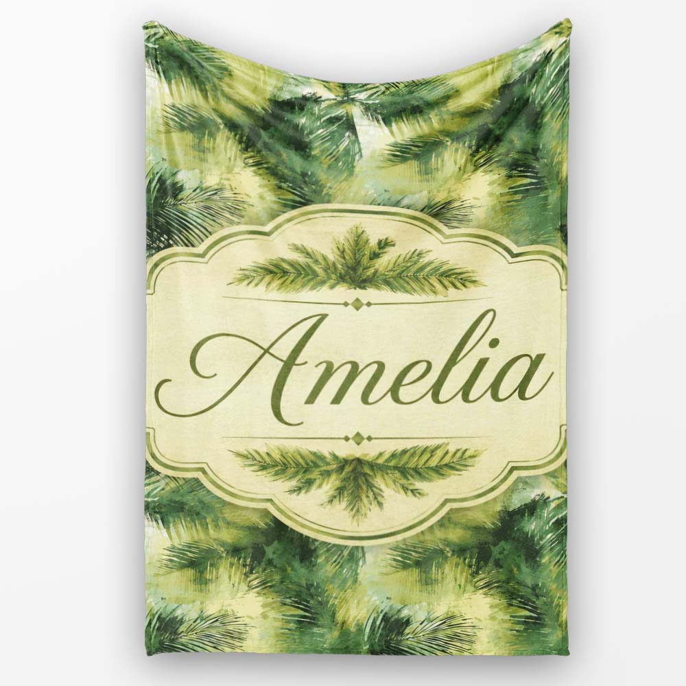 Abstract Green Tropical Palm Leaf Brushstroke Pattern Lovely  Personalised Custom Name Super Soft Fleece Blanket Bed Sofa Throw