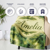 Abstract Green Tropical Palm Leaf Brushstroke Pattern Lovely  Personalised Custom Name Super Soft Fleece Blanket Bed Sofa Throw