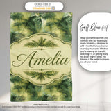Abstract Green Tropical Palm Leaf Brushstroke Pattern Lovely  Personalised Custom Name Super Soft Fleece Blanket Bed Sofa Throw