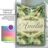 Abstract Green Tropical Palm Leaf Brushstroke Pattern Lovely  Personalised Custom Name Super Soft Fleece Blanket Bed Sofa Throw