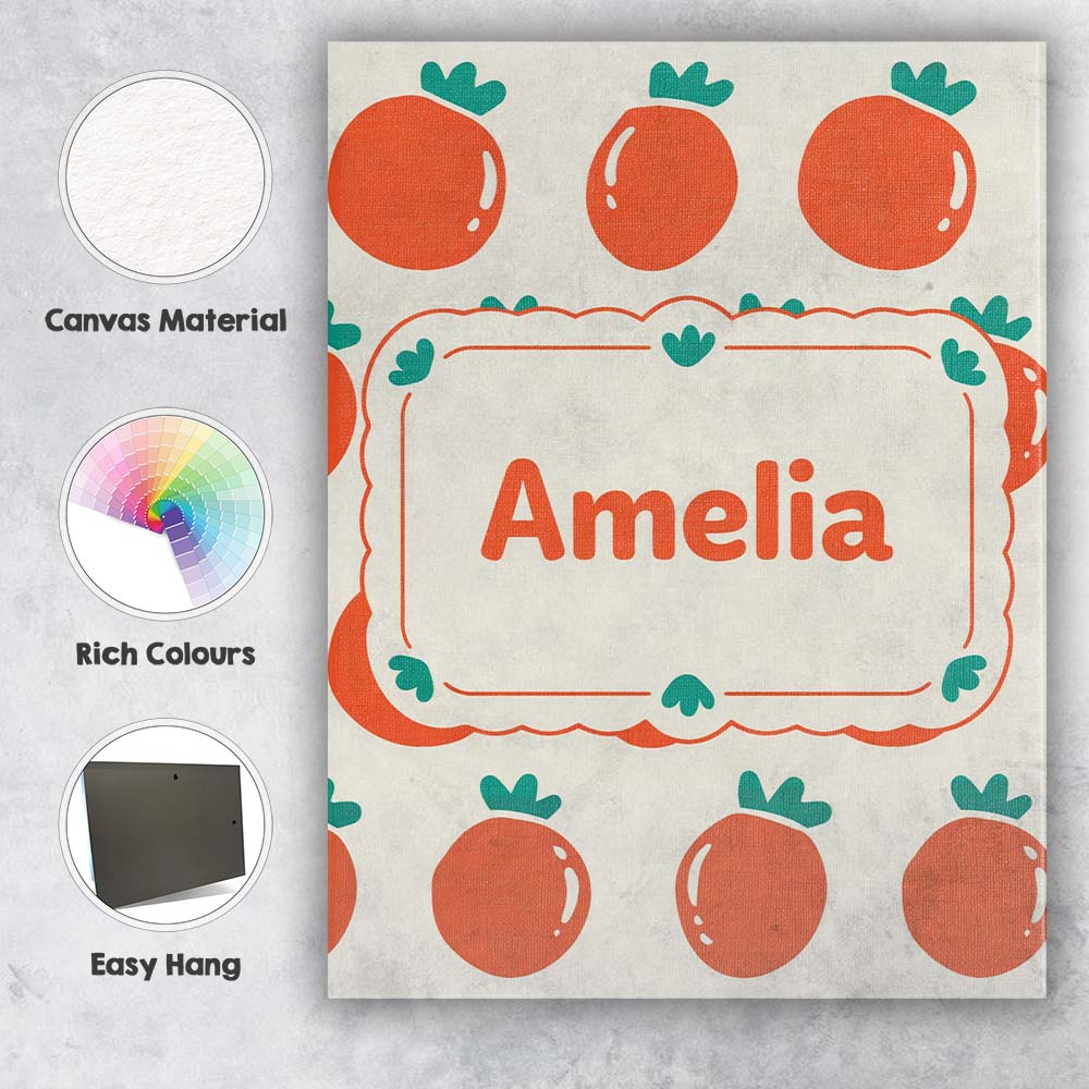 Personalised Name Cute Tomato Cartoon Pattern Minimal Design Thoughtful Gift Idea Custom Canvas Wall Art Print Decor Picture Ready to Hang