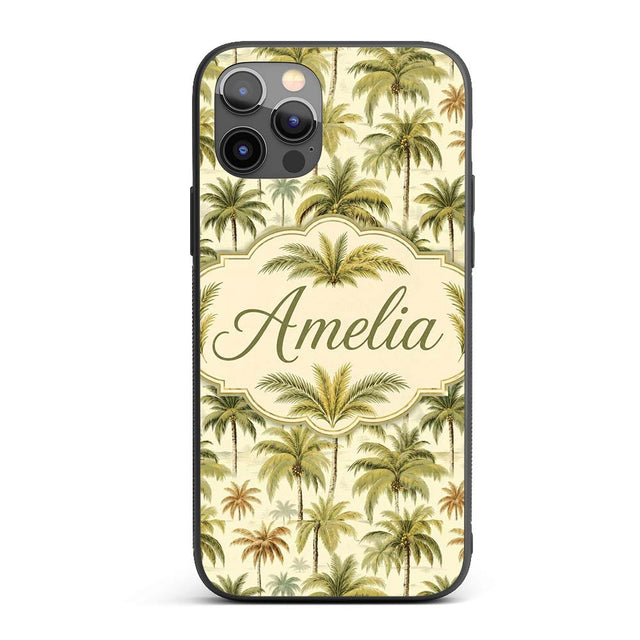 Vintage Style Palm Tree Landscape Pattern in Soft Custom Name Protective Phone Case Mobile Cover Durable Everyday Smartphone Shock Resistant