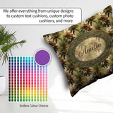 Custom Name Tropical Palm Tree Pattern in Brown and Green Earthy Square Filled Cushion Throw Pillow Sofa Bed Home Decor Zip Washable UK Made