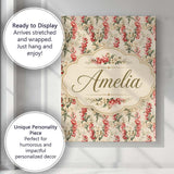 Personalised Name Pink and Cream Floral Custom  Modern Room Accent Elegant Feature Canvas Wall Art Print Decor Picture Ready to Hang