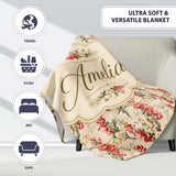 Pink and Cream Floral Trail Light Neutral Background Romantic Lovely  Personalised Custom Name Super Soft Fleece Blanket Bed Sofa Throw