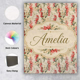 Personalised Name Pink and Cream Floral Custom  Modern Room Accent Elegant Feature Canvas Wall Art Print Decor Picture Ready to Hang