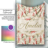 Pink and Cream Floral Trail Light Neutral Background Romantic Lovely  Personalised Custom Name Super Soft Fleece Blanket Bed Sofa Throw