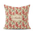 Custom Name Classic Red and Cream Floral Bouquet Pattern on Soft Square Filled Cushion Throw Pillow Sofa Bed Home Decor Zip Washable UK Made