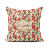 Custom Name Classic Red and Cream Floral Bouquet Pattern on Soft Square Filled Cushion Throw Pillow Sofa Bed Home Decor Zip Washable UK Made