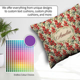 Custom Name Classic Red and Cream Floral Bouquet Pattern on Soft Square Filled Cushion Throw Pillow Sofa Bed Home Decor Zip Washable UK Made