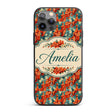 Vibrant Orange Floral Pattern on Teal Background Custom Name Protective Phone Case Mobile Cover Durable Everyday Smartphone Shock Resistant