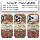 Vibrant Orange Floral Pattern on Teal Background Custom Name Protective Phone Case Mobile Cover Durable Everyday Smartphone Shock Resistant