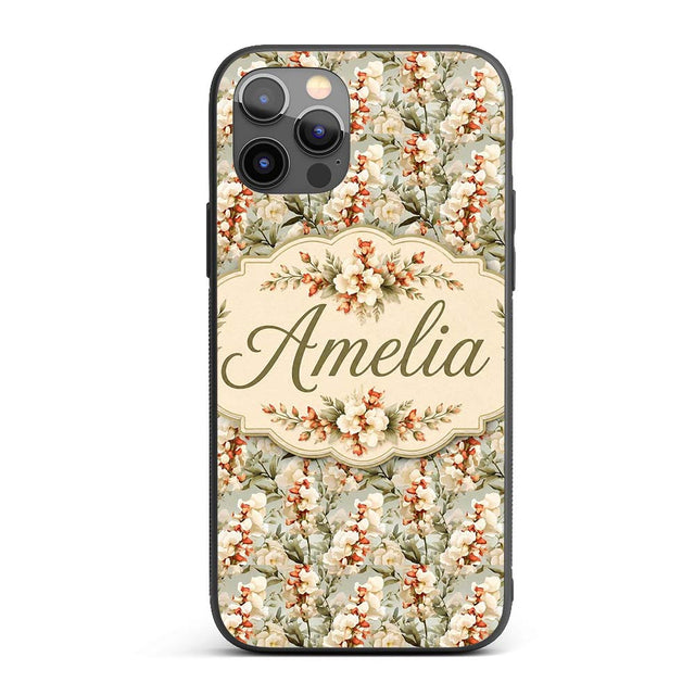 Elegant Cream and Soft Coral Floral Pattern with Custom Name Protective Phone Case Mobile Cover Durable Everyday Smartphone Shock Resistant