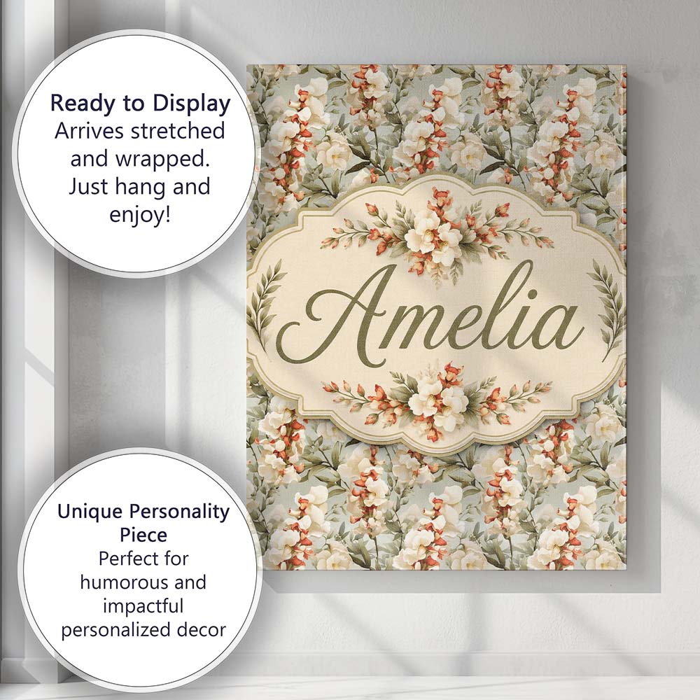 Personalised Name Elegant Cream and Soft Custom  Interior Decorative Contemporary Canvas Wall Art Print Decor Picture Ready to Hang