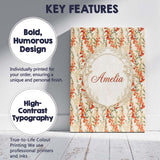 Personalised Name Warm Orange Floral Stripe Custom  Bespoke Interior Contemporary Canvas Wall Art Print Decor Picture Ready to Hang