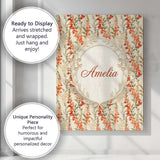 Personalised Name Warm Orange Floral Stripe Custom  Bespoke Interior Contemporary Canvas Wall Art Print Decor Picture Ready to Hang