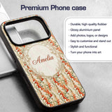 Warm Orange Floral Stripe Pattern Printed Design Custom Name Protective Phone Case Mobile Cover Durable Everyday Smartphone Shock Resistant