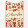 Bold Red Floral Pattern with Cream Blossoms on Light Background  Personalised Custom Name Super Soft Fleece Blanket Bed Sofa Throw