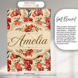 Bold Red Floral Pattern with Cream Blossoms on Light Background  Personalised Custom Name Super Soft Fleece Blanket Bed Sofa Throw