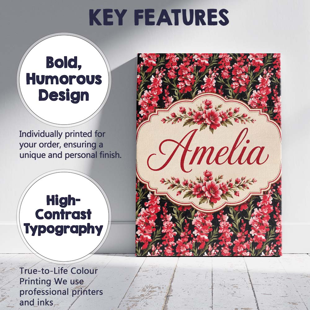 Personalised Name Striking Red and Pink Custom  Modern Room Accent Elegant Feature Canvas Wall Art Print Decor Picture Ready to Hang