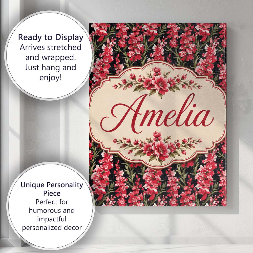 Personalised Name Striking Red and Pink Custom  Modern Room Accent Elegant Feature Canvas Wall Art Print Decor Picture Ready to Hang